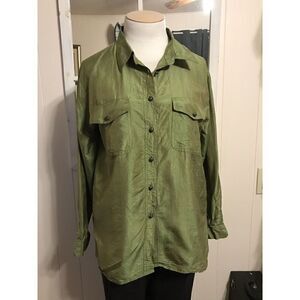 Zina of Beverly Hills Size 8-12 Lizzie Thai Silk Shirt Iridescent Green Buttons